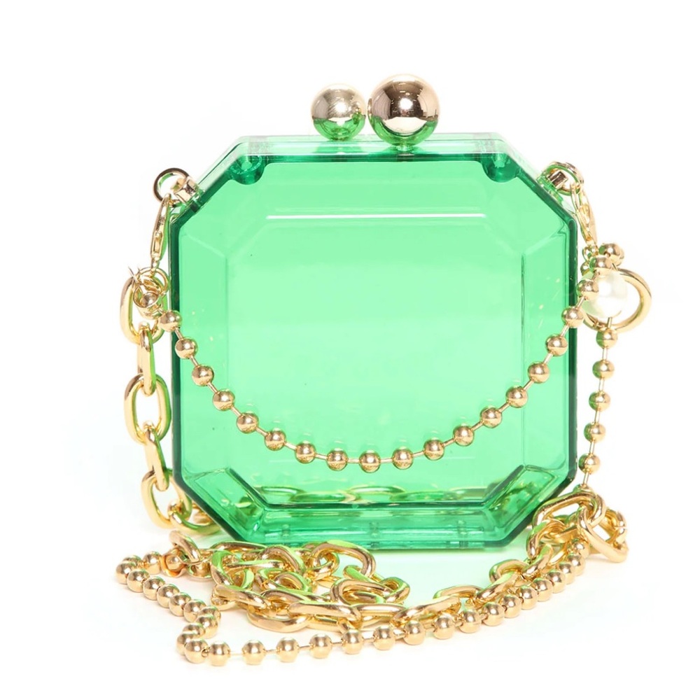 •Spice it Up• Mini Transparent Clutch with Gold Chain Detailing
